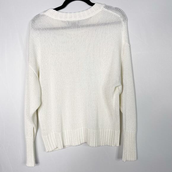 Something Navy Medium M Subtle Sheen Crew Neck Sweater Ivory Cream Long Sleeve - Picture 2 of 9